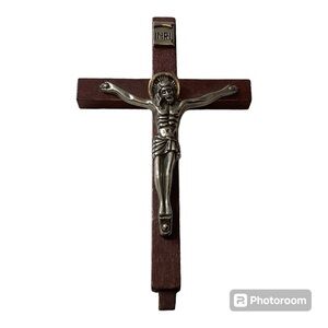 Vintage Miniature Catholic 4” Wood Metal Shrine Altar Mass Crucifix Icon